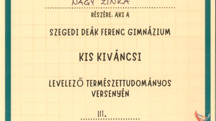 „Kis kiváncsi” természettudományos III. helyezés